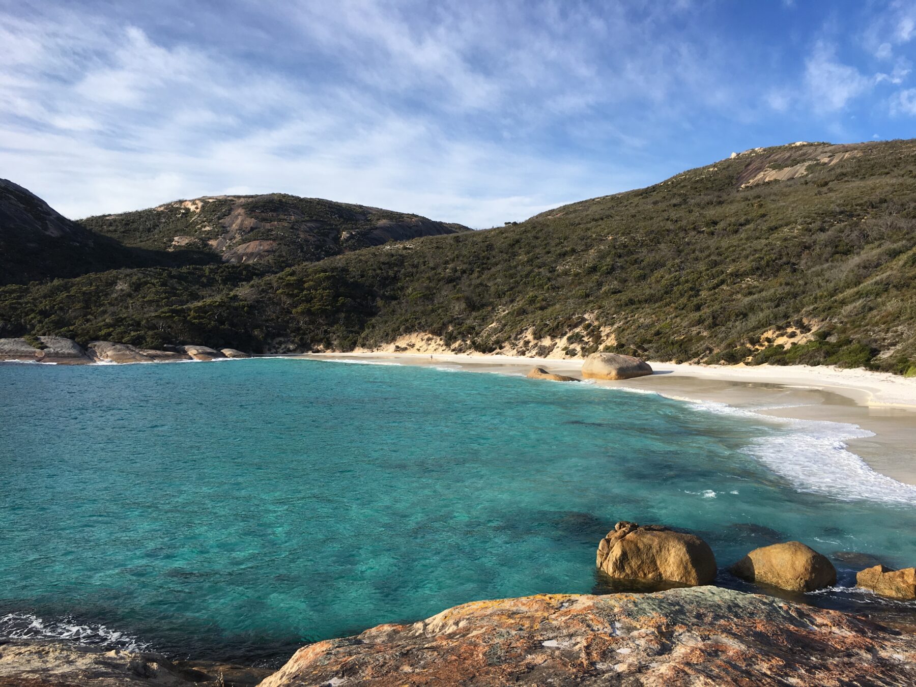 "The bay at Little Beach, in Two People's Bay National Park, where we obtained some of the first ML recordings of the Western Bristlebird and Western Whipbird. Photo by Eliot Miller."